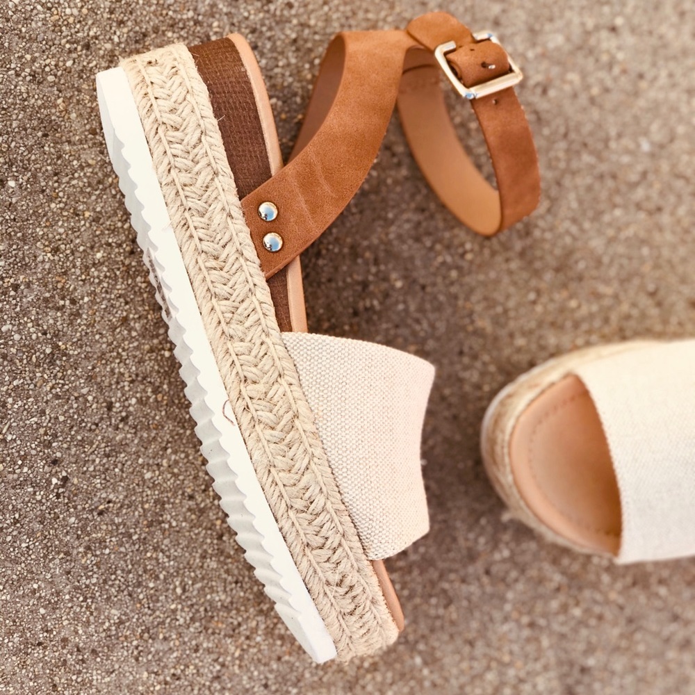 Topic Beige Canvas Tan Espadrille Platform Sandals - Picture 6 of 8